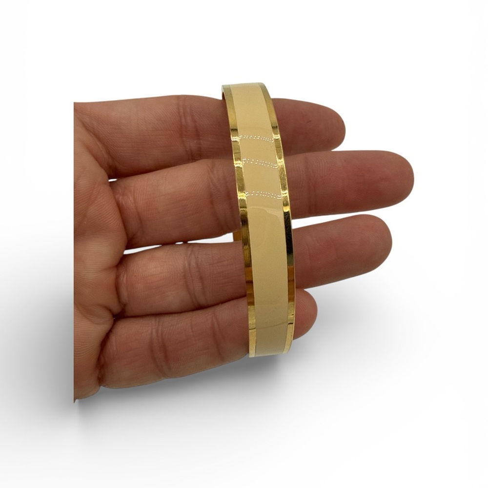 Vintage Gold-Tone and Cream Bangle Bracelet - Size 8
